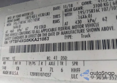 2019 Ford Transit-350 z USA, uszkodzony, nr VIN 1FTBF4XG0KKA21083